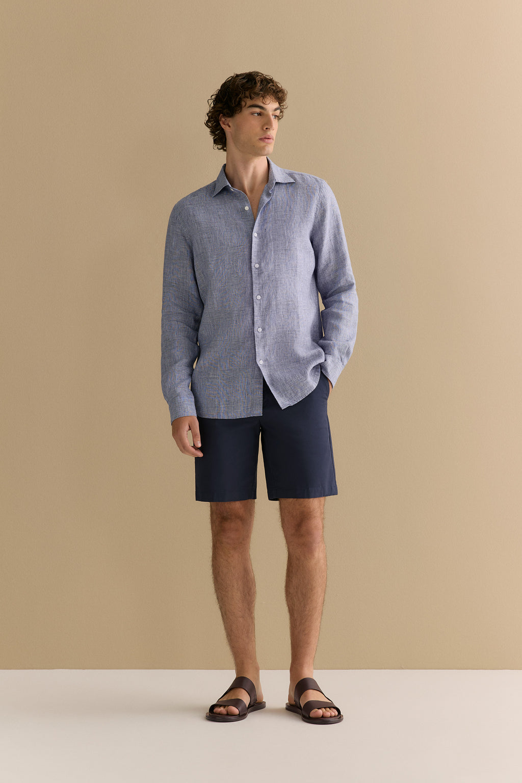 Tailored Fit Yarn Dyed Linen Textured Shirt