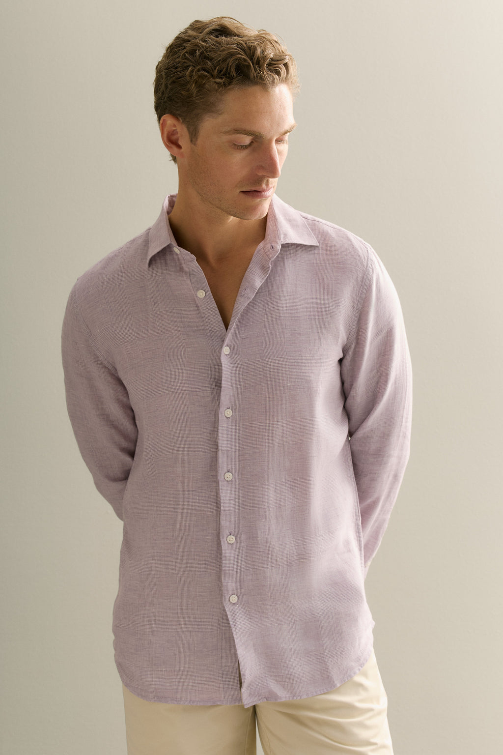 Tailored Fit Yarn Dyed Linen Textured Shirt