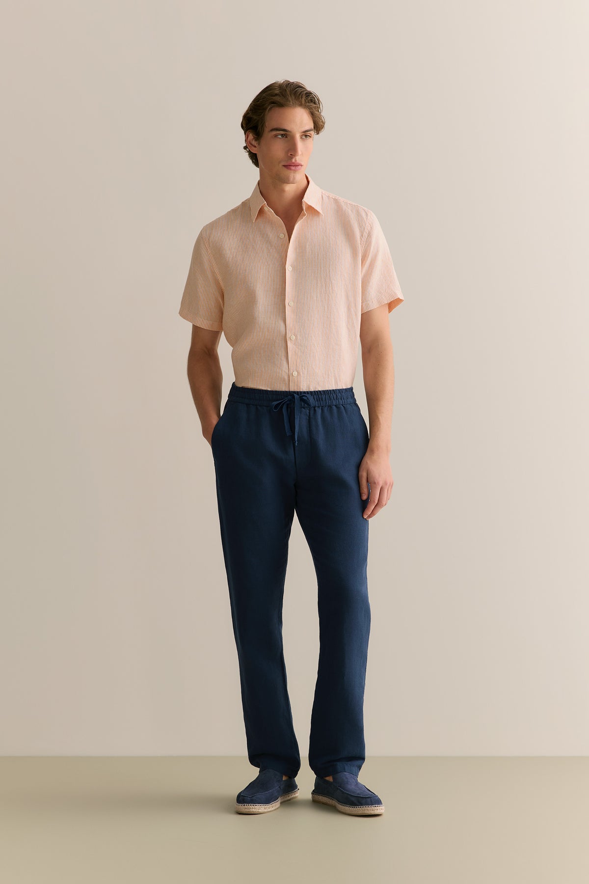 Linen Fine Stripe Short Sleeve Shirt