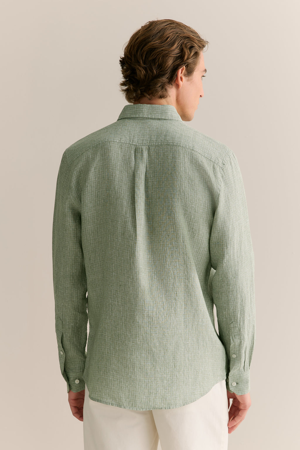 Regular Fit Yarn Dyed Linen Grid Shirt