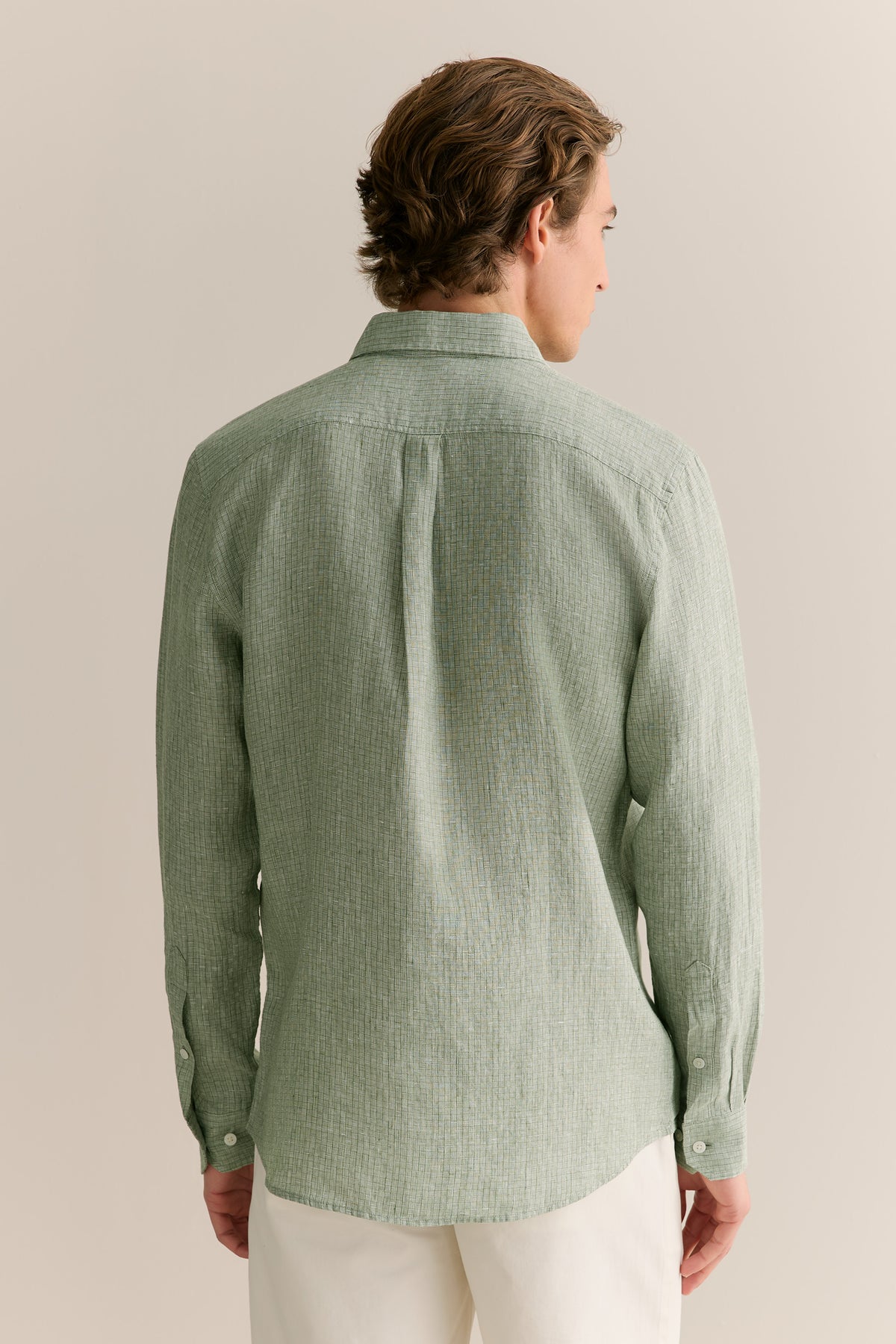 Regular Fit Yarn Dyed Linen Grid Shirt