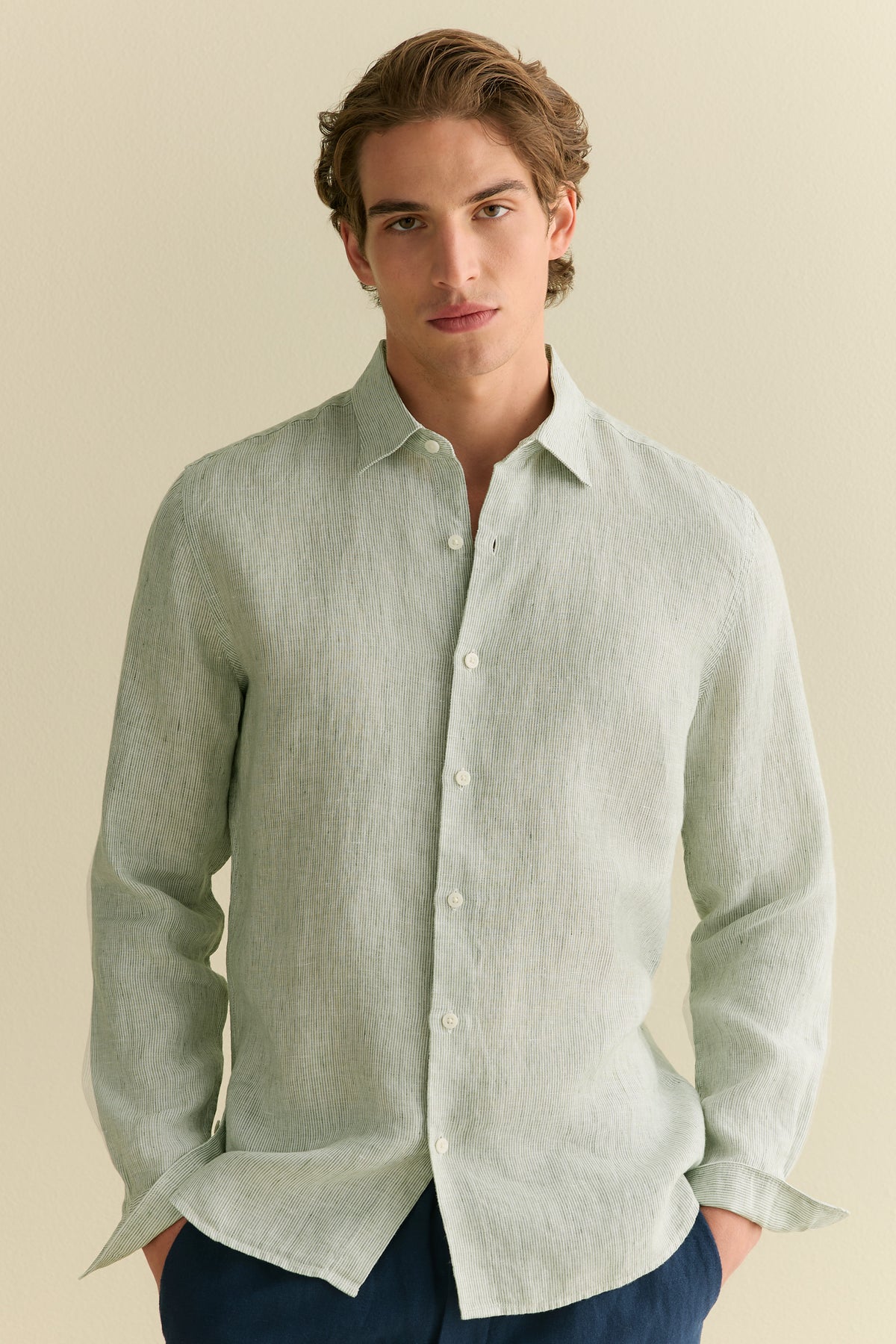 Tailored Fit Linen Stripe Shirt
