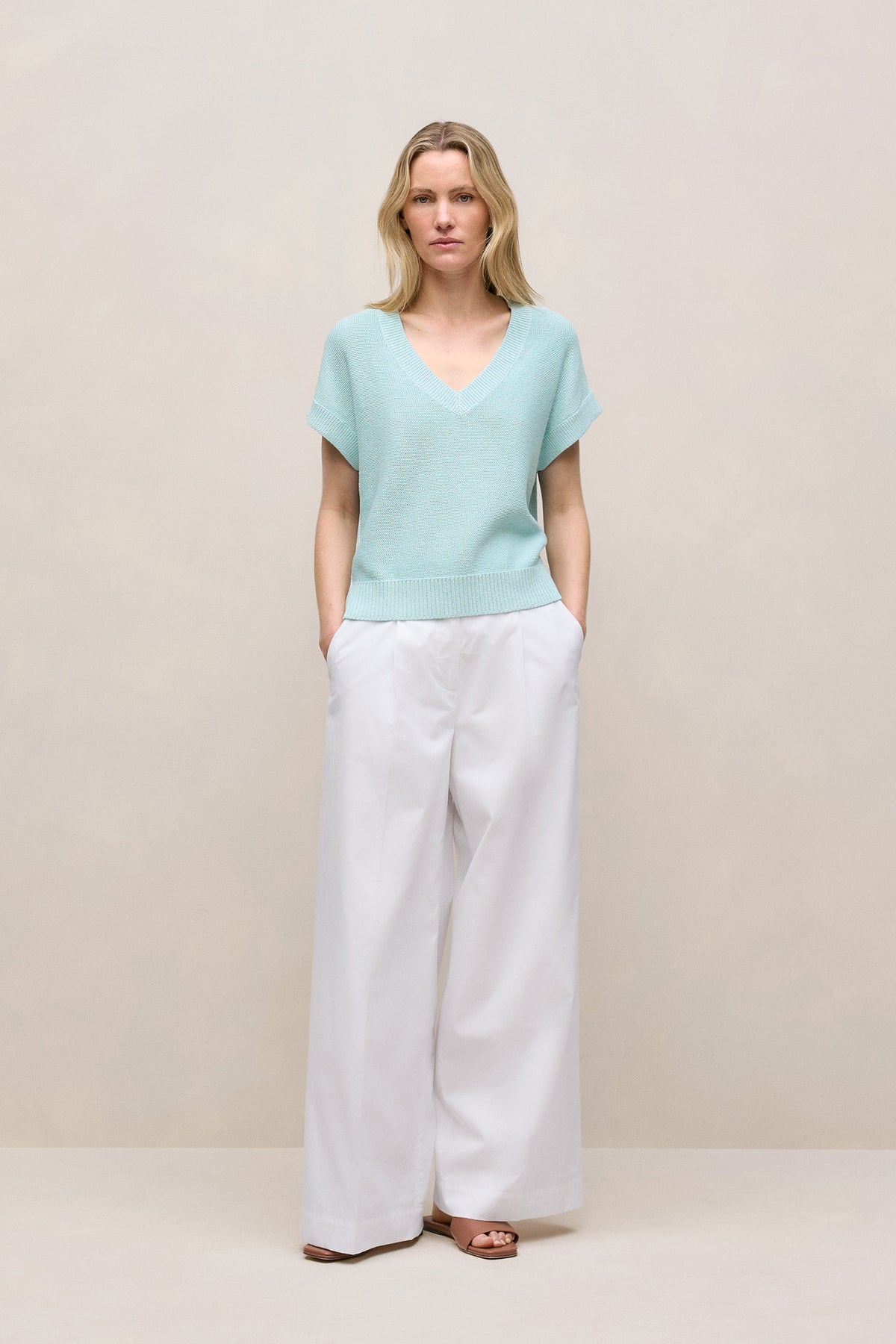 Mercerised Cotton Relaxed V Neck Knit