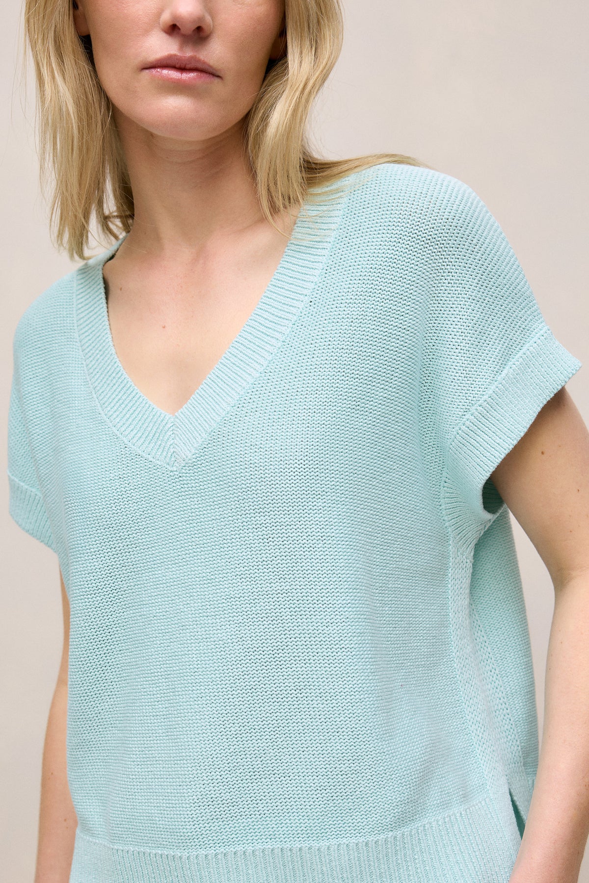 Mercerised Cotton Relaxed V Neck Knit