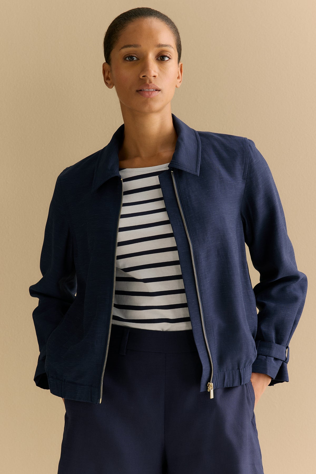 Draped Zip Through Blouson Jacket