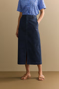 Cotton Blend Tailored Denim Skirt