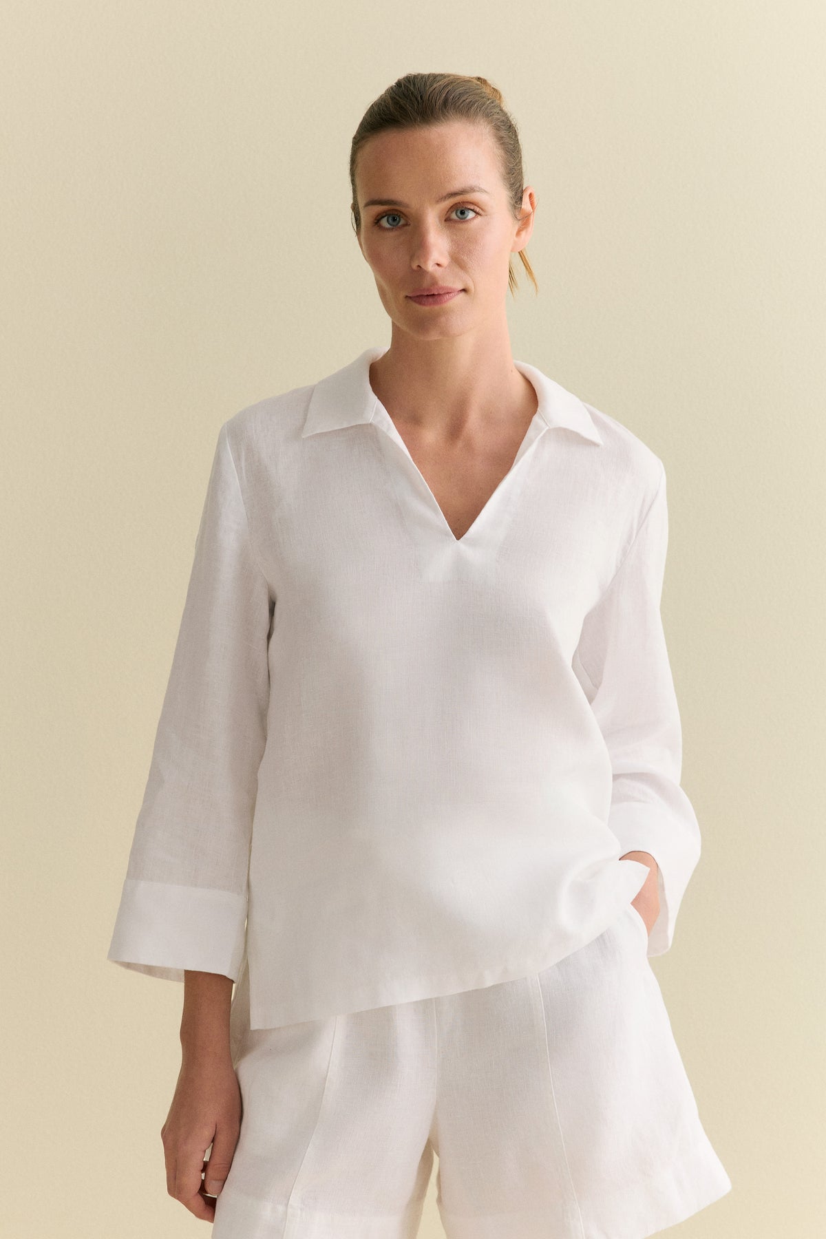 Linen Collared Popover Shirt