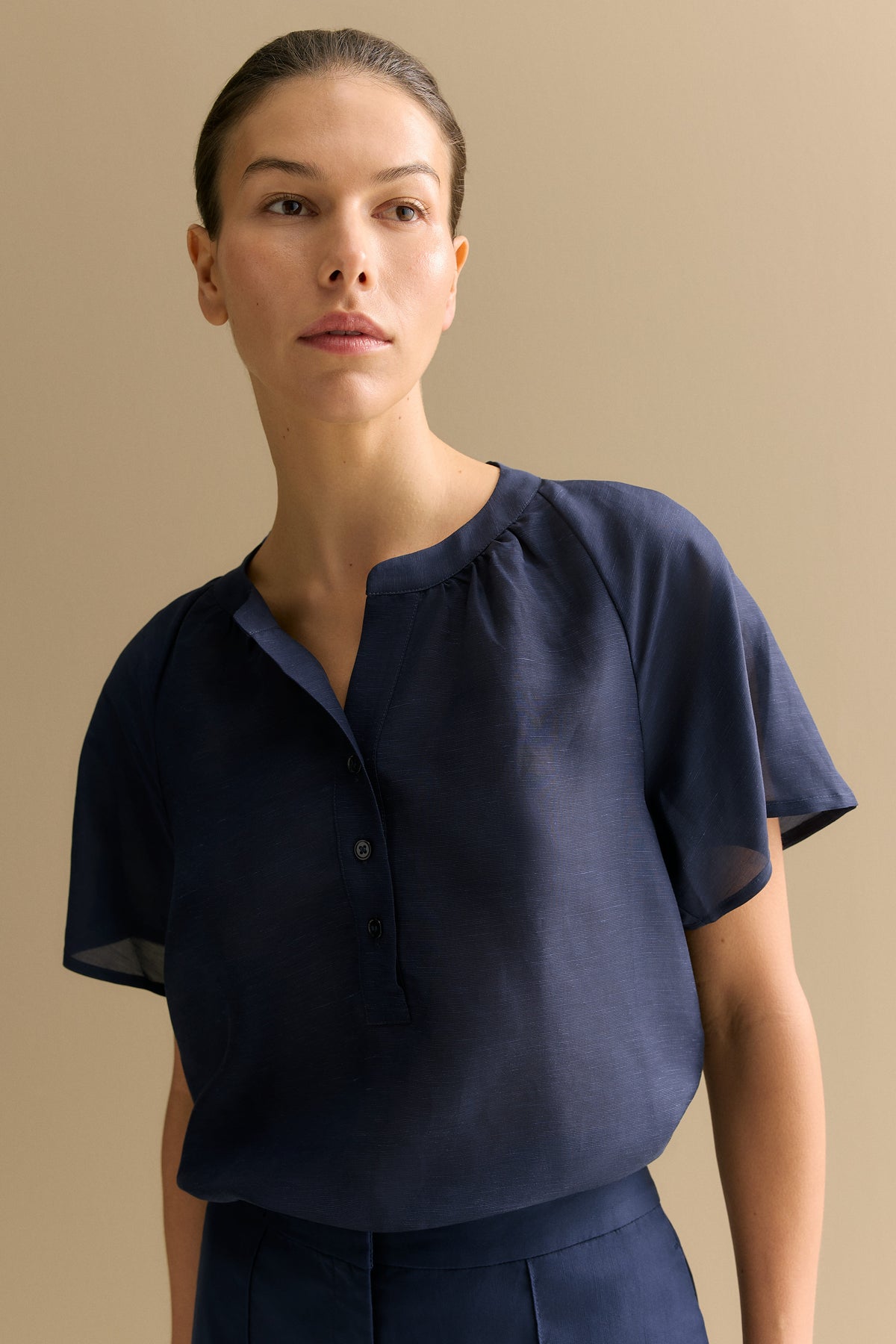 Gather Detail Flutter Sleeve Blouse