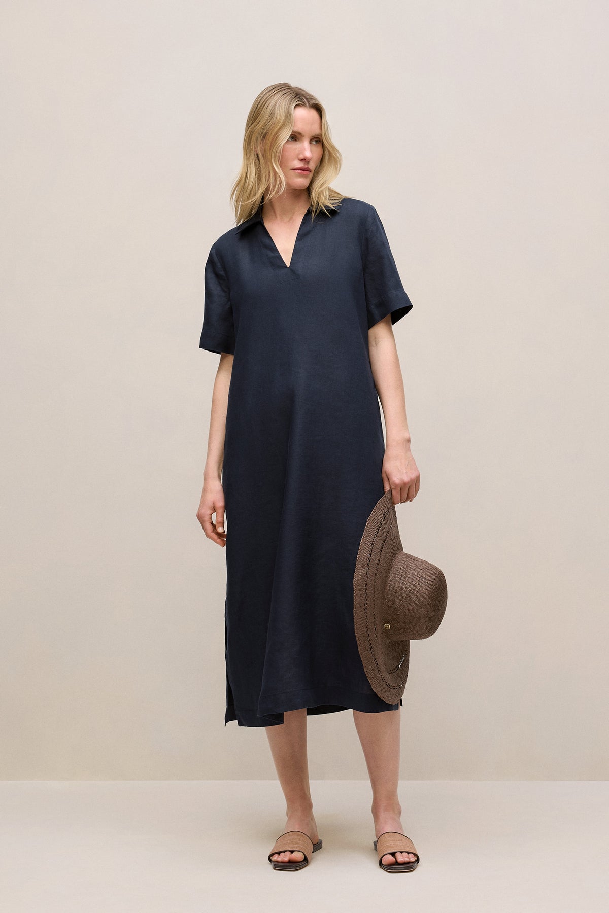 Linen Collared Popover Shift Dress