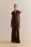 Linen Collared Wide Leg Jumpsuit