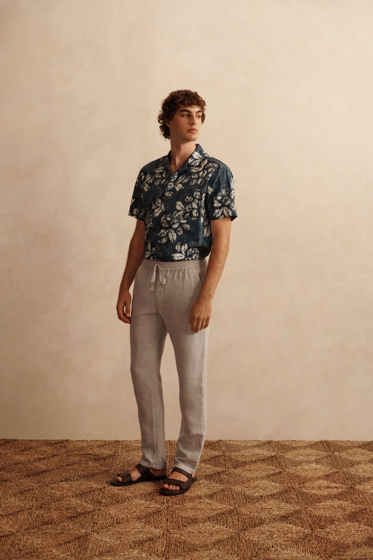 Cotton Blend Washed Floral Short Sleeve Shirt