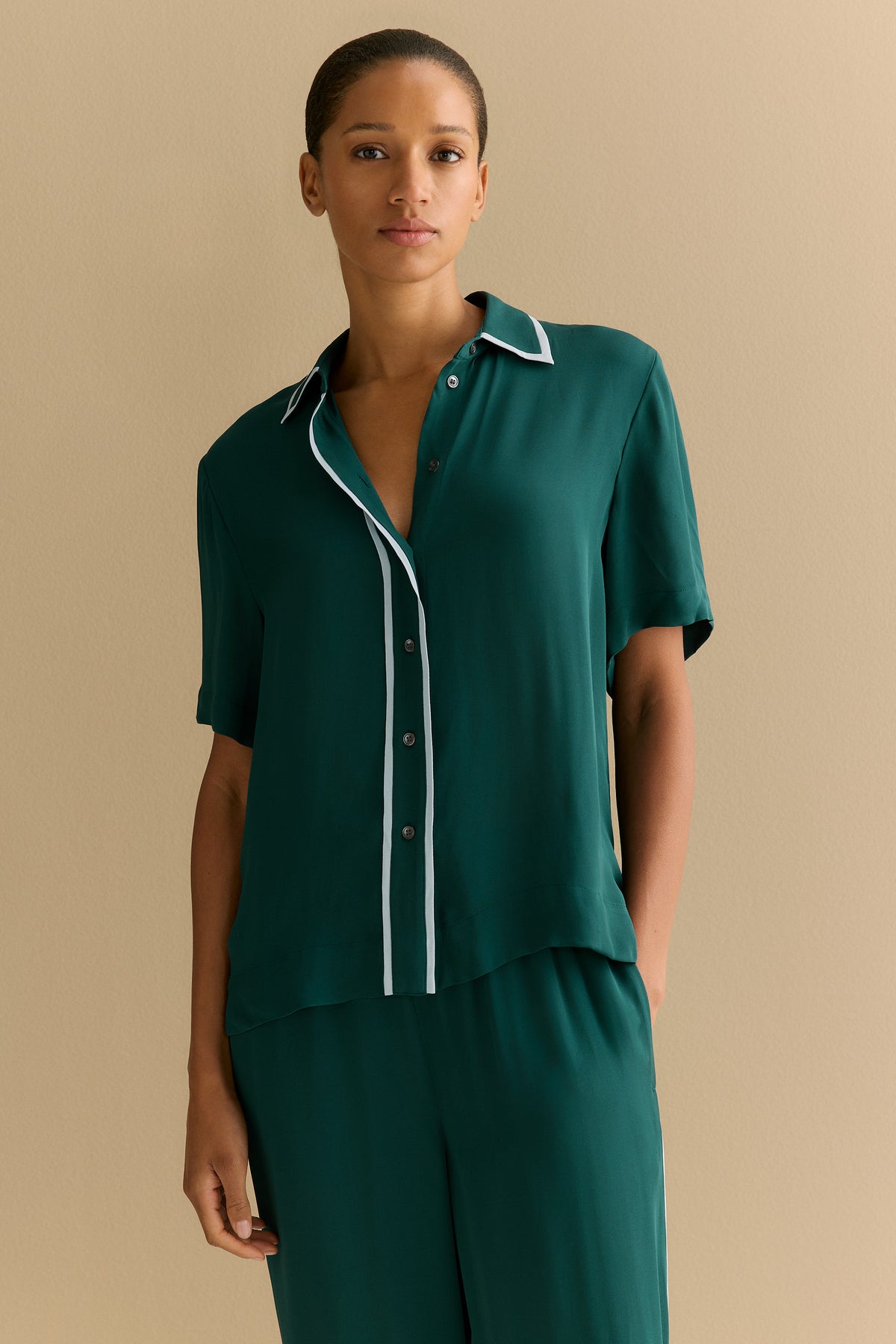 Viscose Crepe Piping Shirt