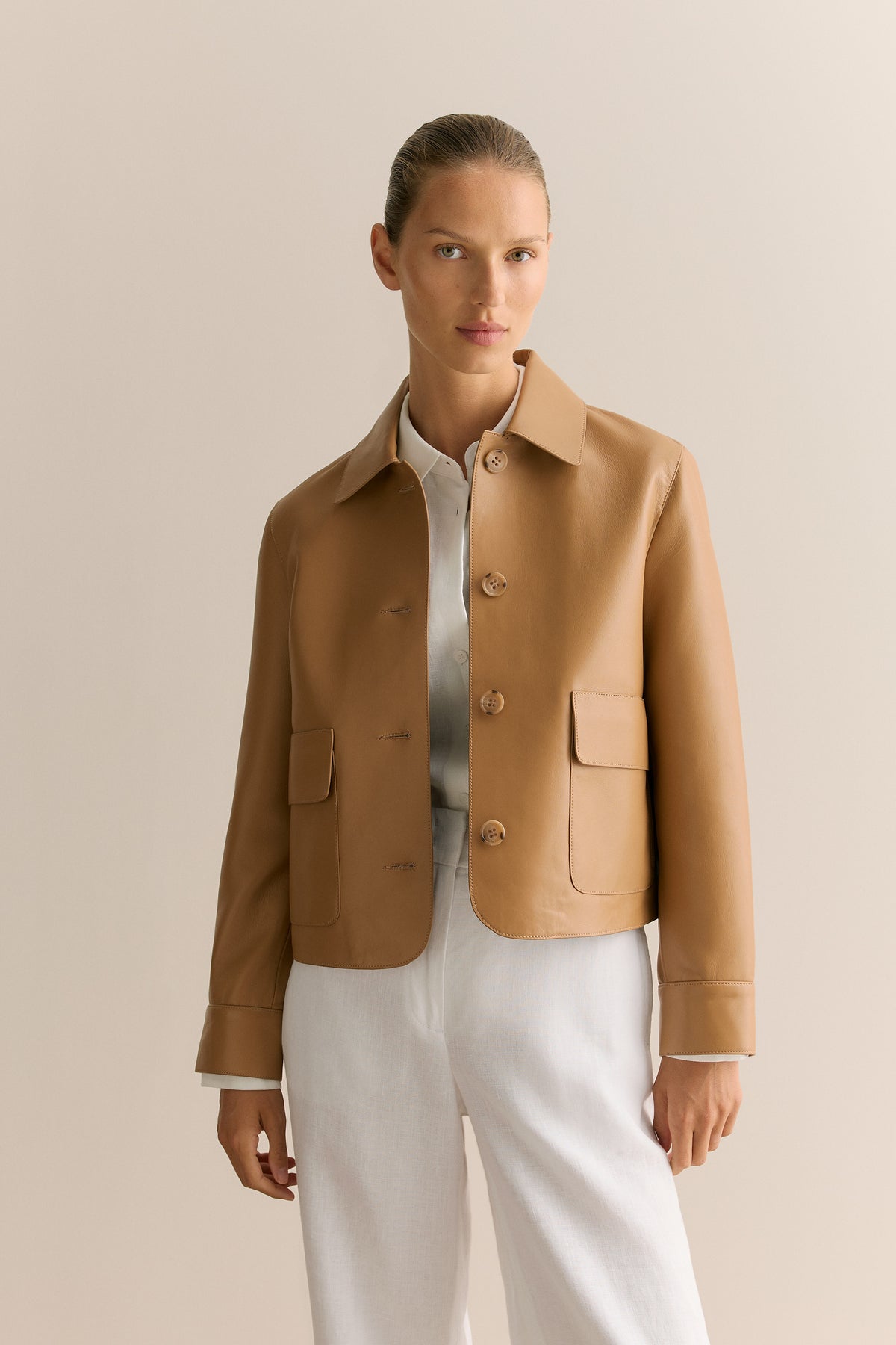 Leather Button Through Jacket