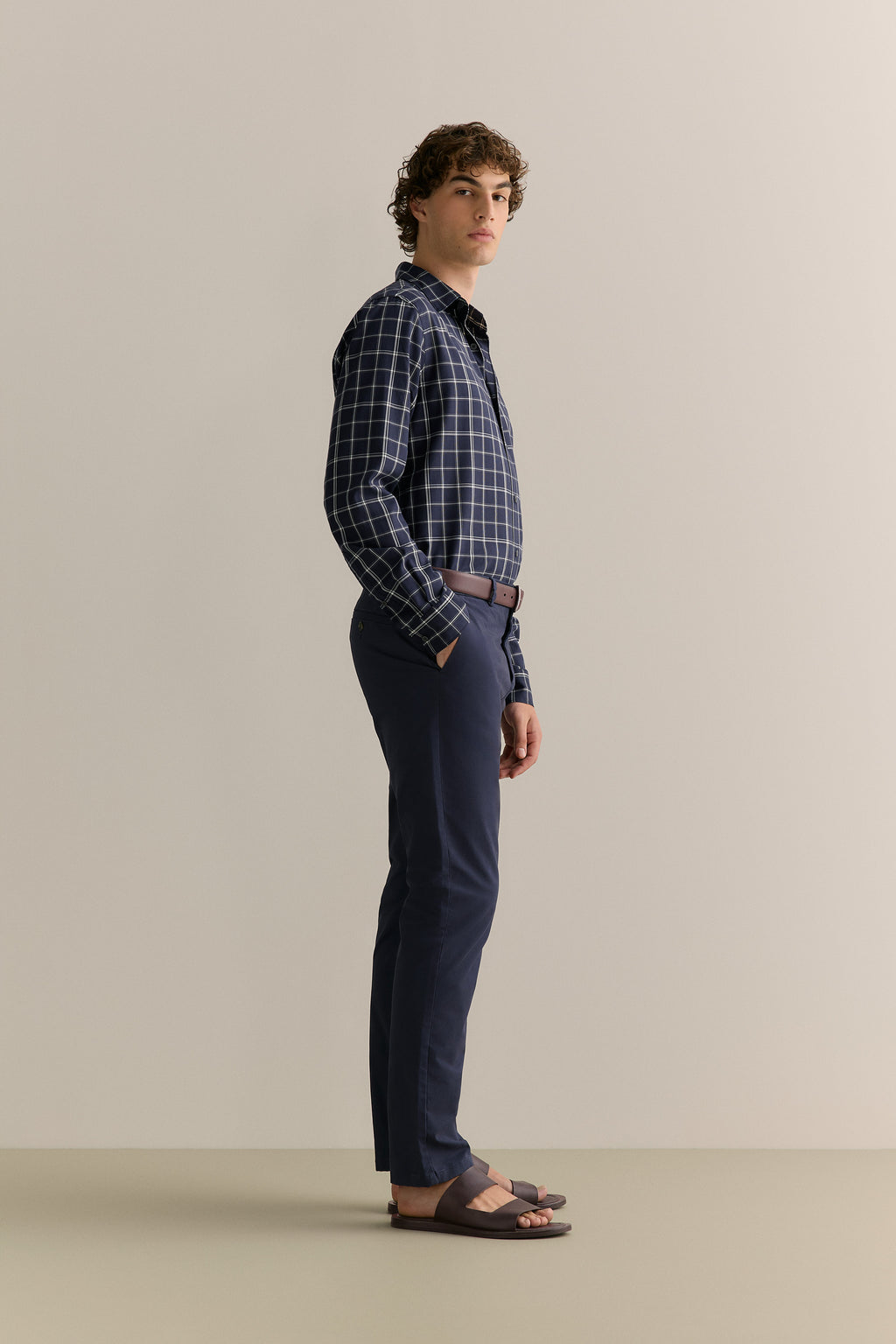 Regular Fit Lyocell Cotton Windowpane Check Shirt