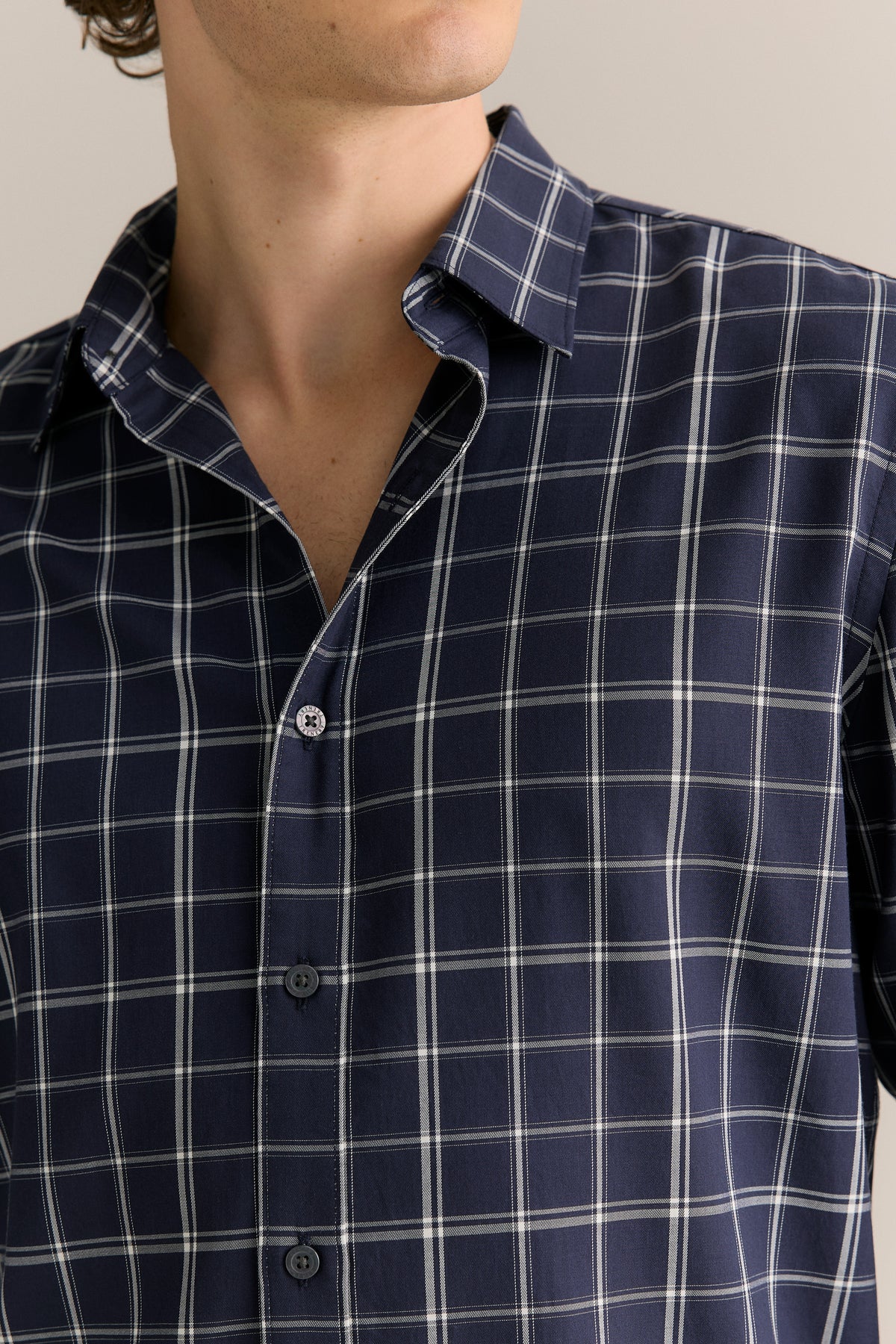 Regular Fit Lyocell Cotton Windowpane Check Shirt
