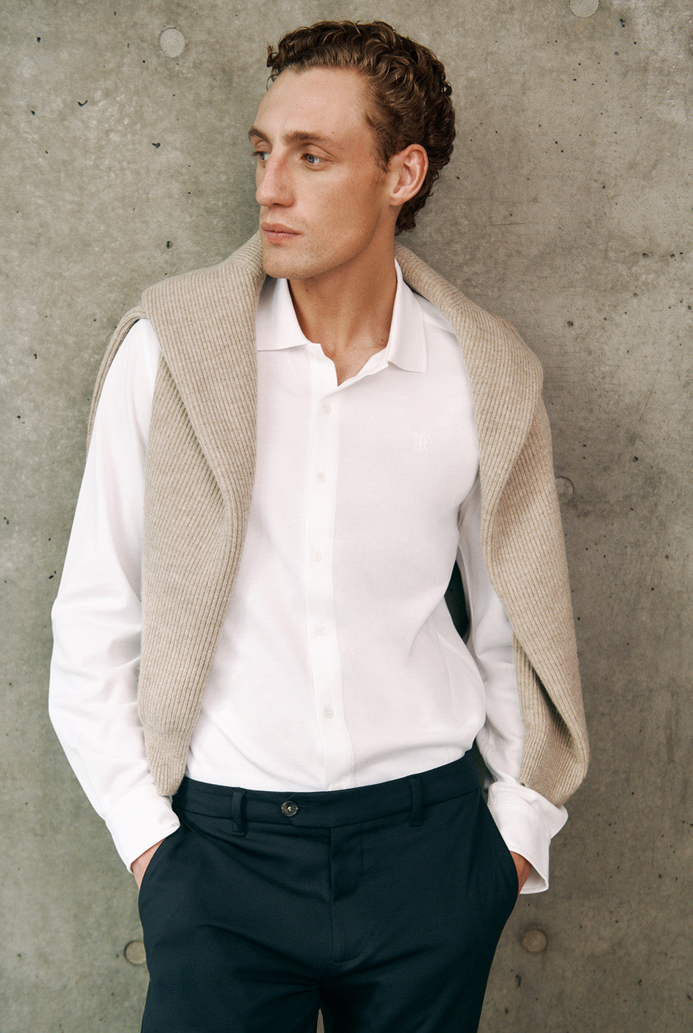 Tailored Fit Pique Cotton Monogram Shirt