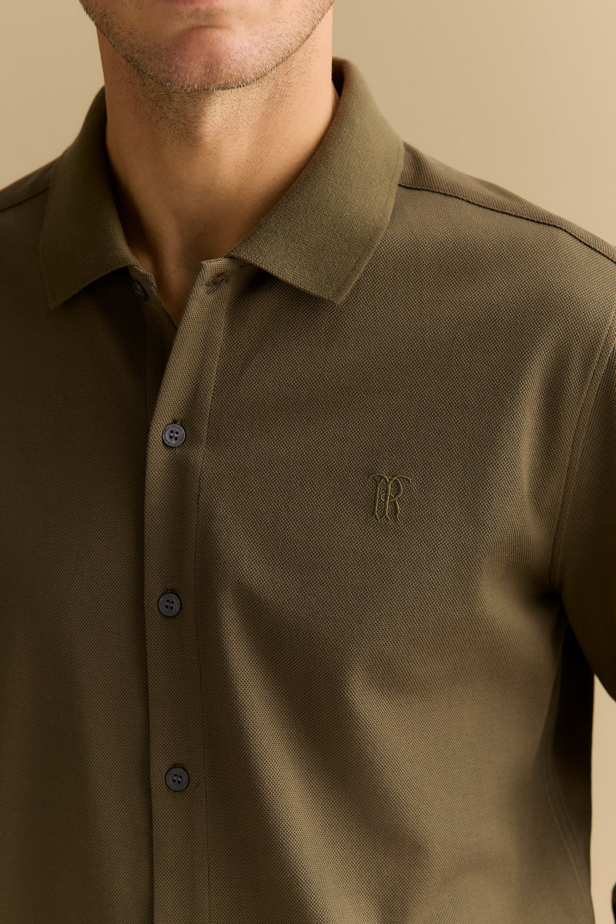 Tailored Fit Pique Cotton Monogram Shirt