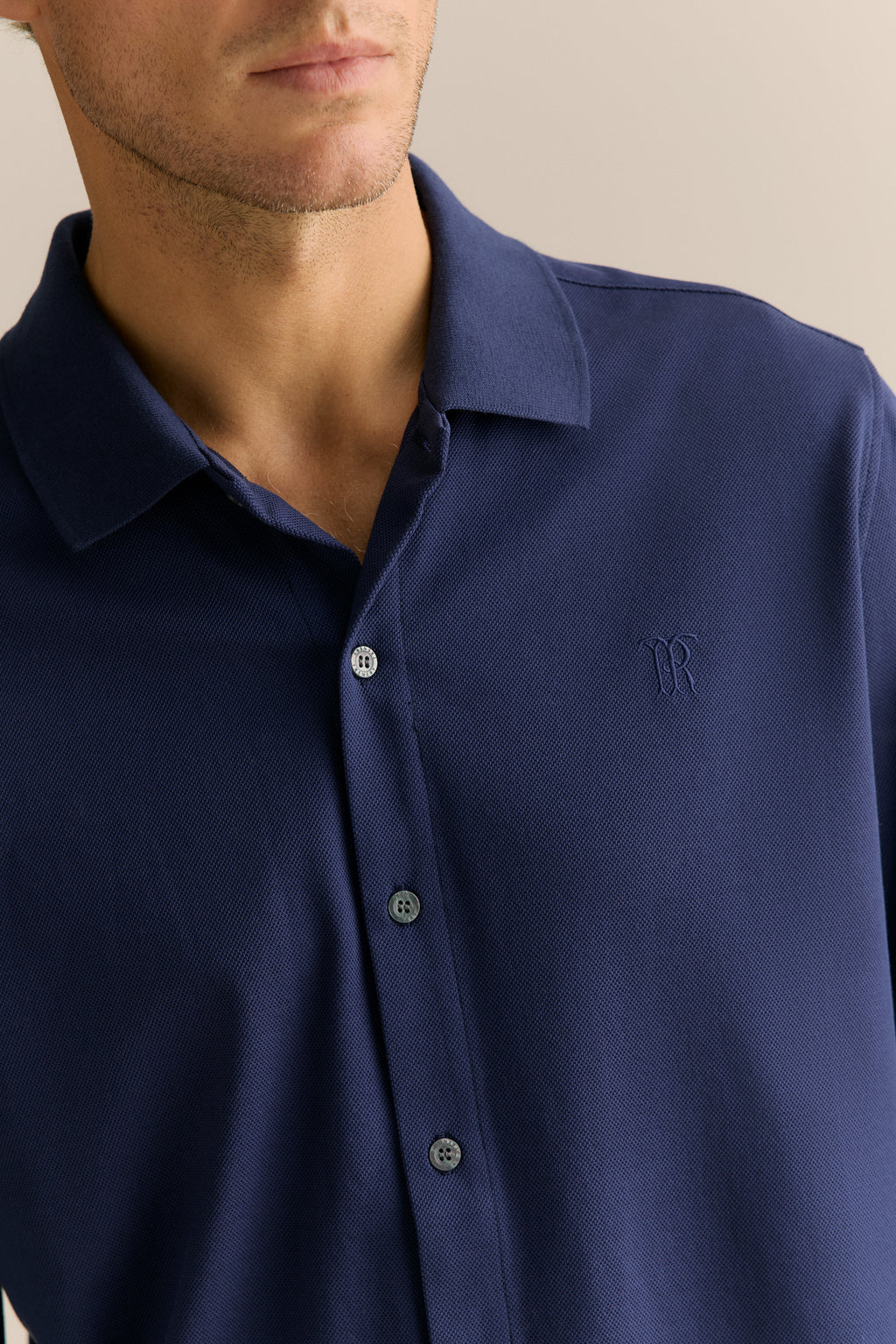 Tailored Fit Pique Cotton Monogram Shirt