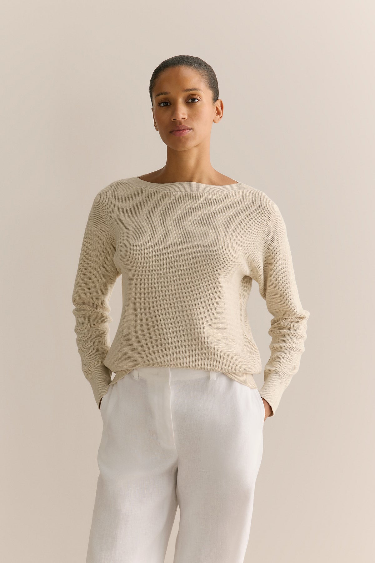 Cotton Linen Boat Neck Knit