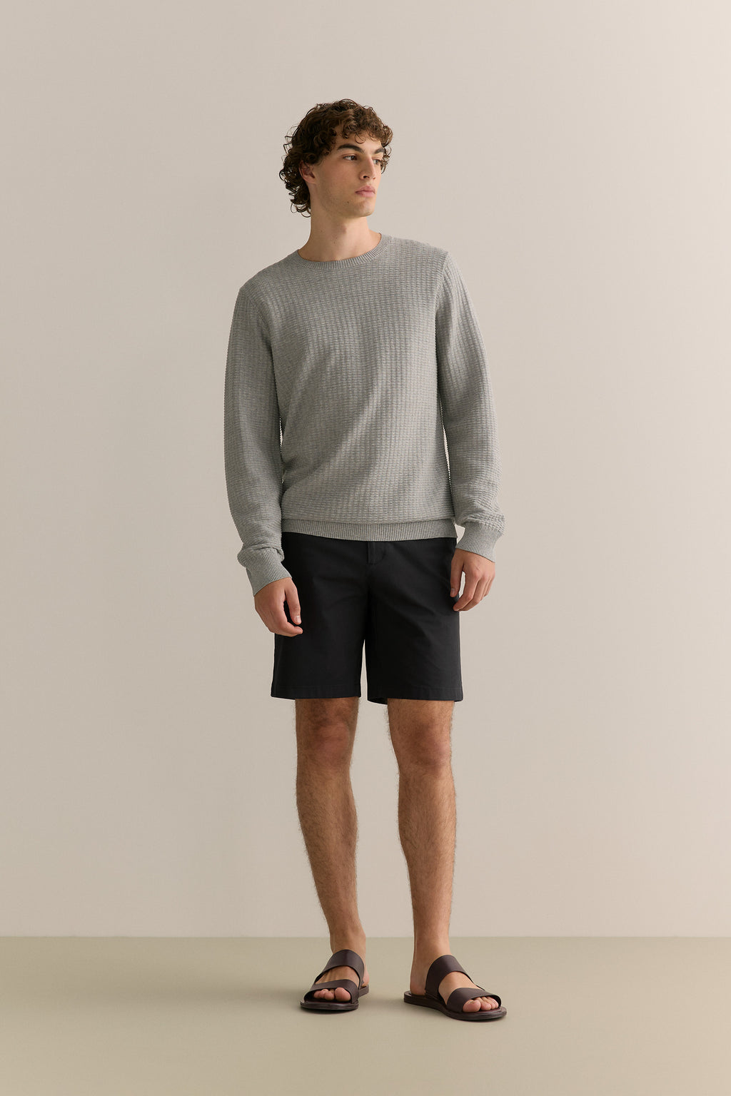 Cotton Mouline Textured Crew Knit
