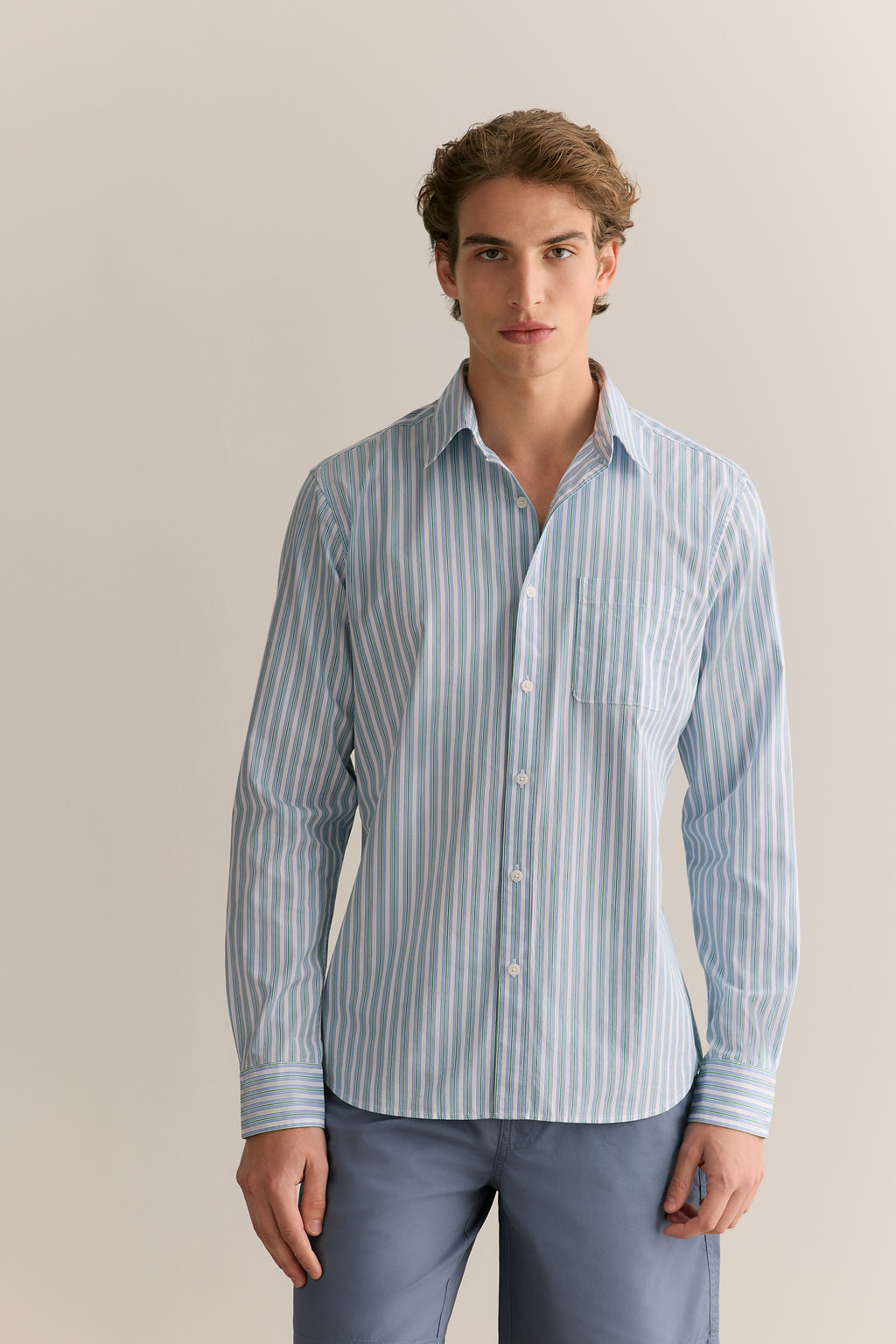 Cotton Poplin Multi Stripe Shirt