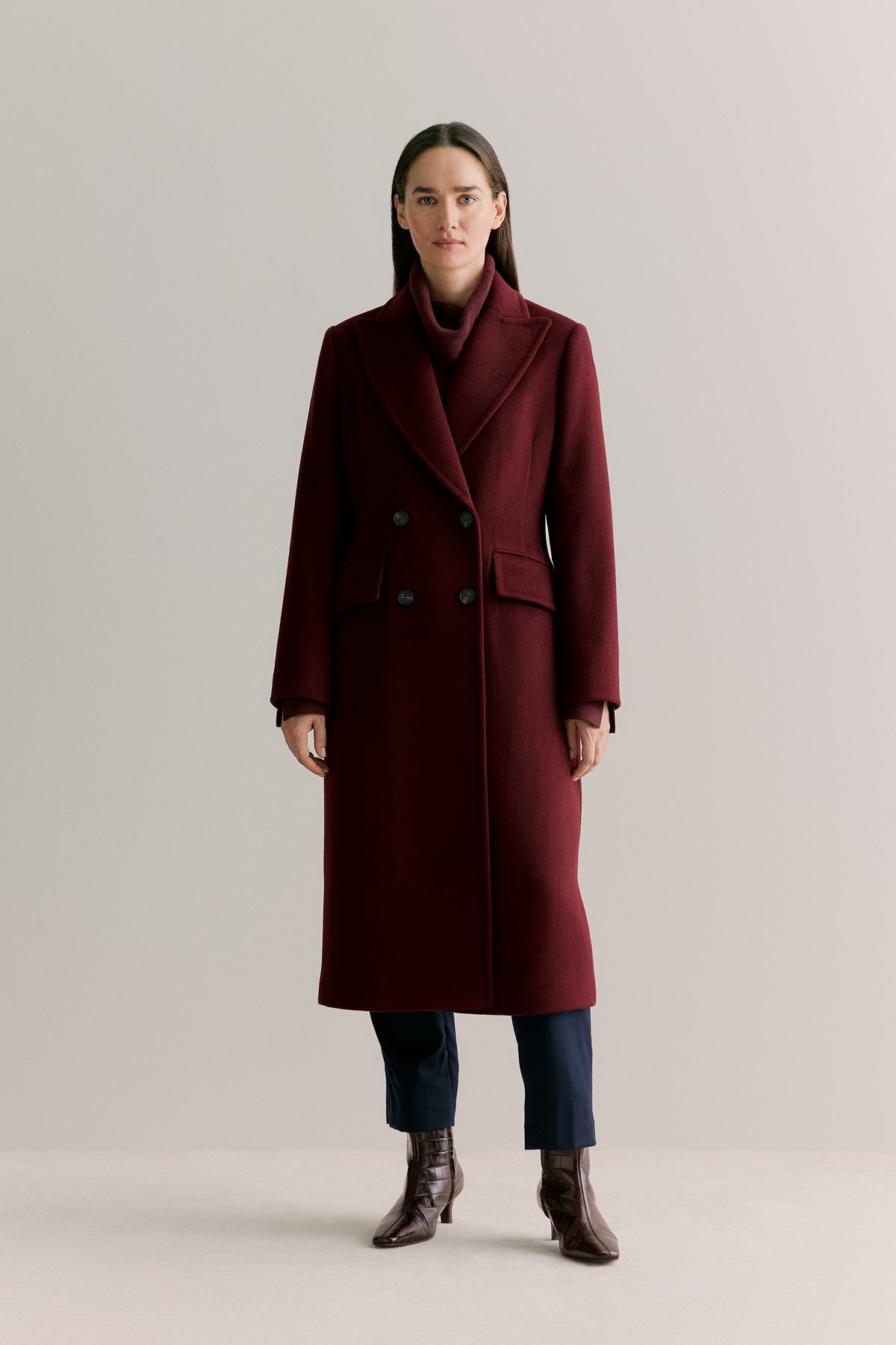 Wool Blend Double Breasted Coat