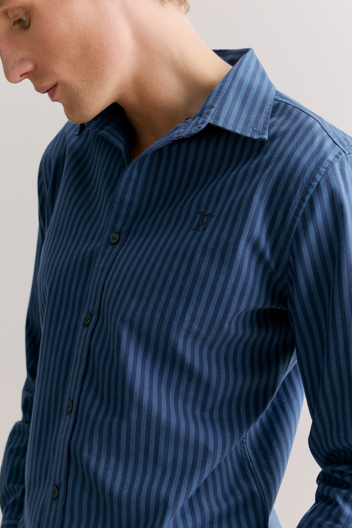Regular Fit Cotton Stripe Monogram Oxford Shirt