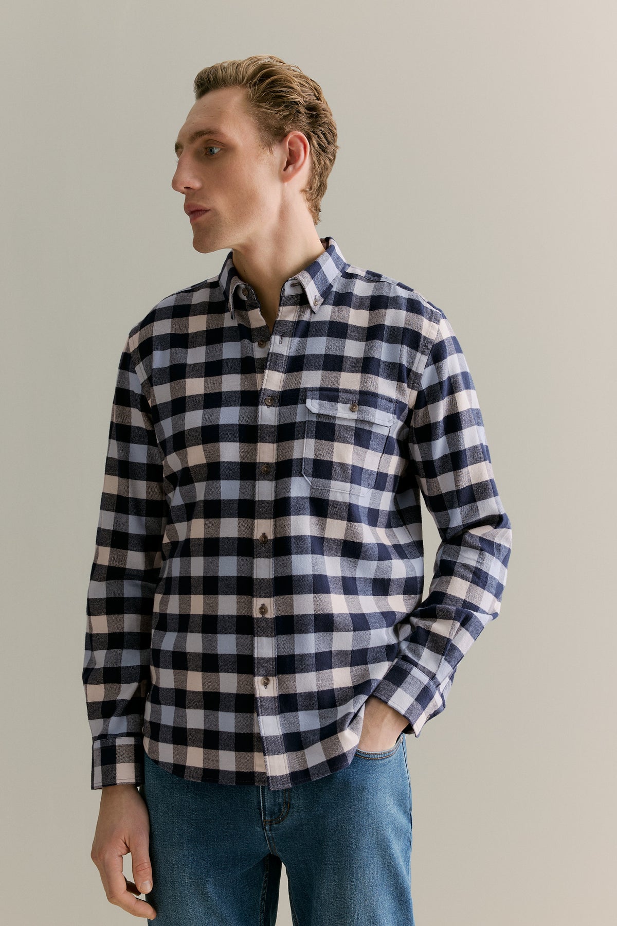 Regular Fit Brushed Buffalo Check Shirt