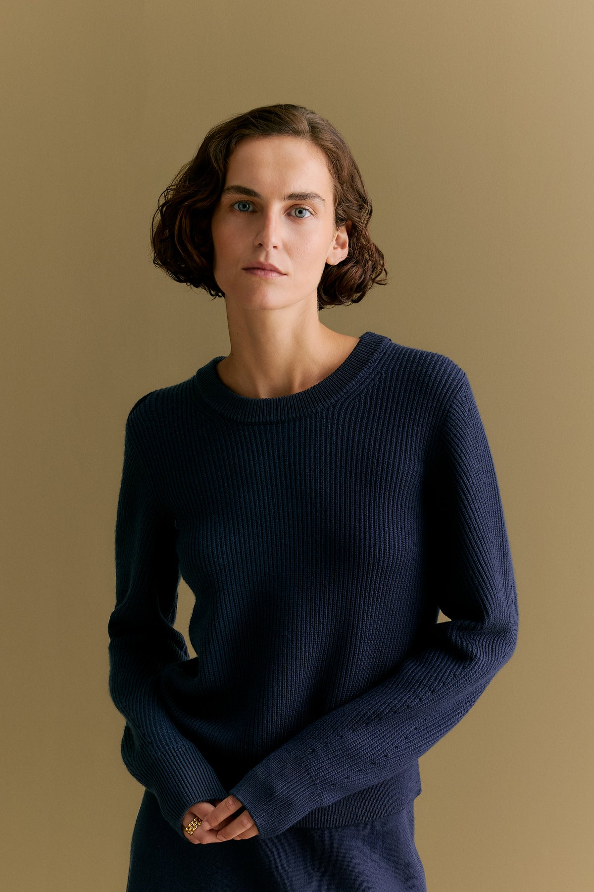 Merino Rib Pointelle Crew