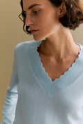 Merino Scallop V Neck