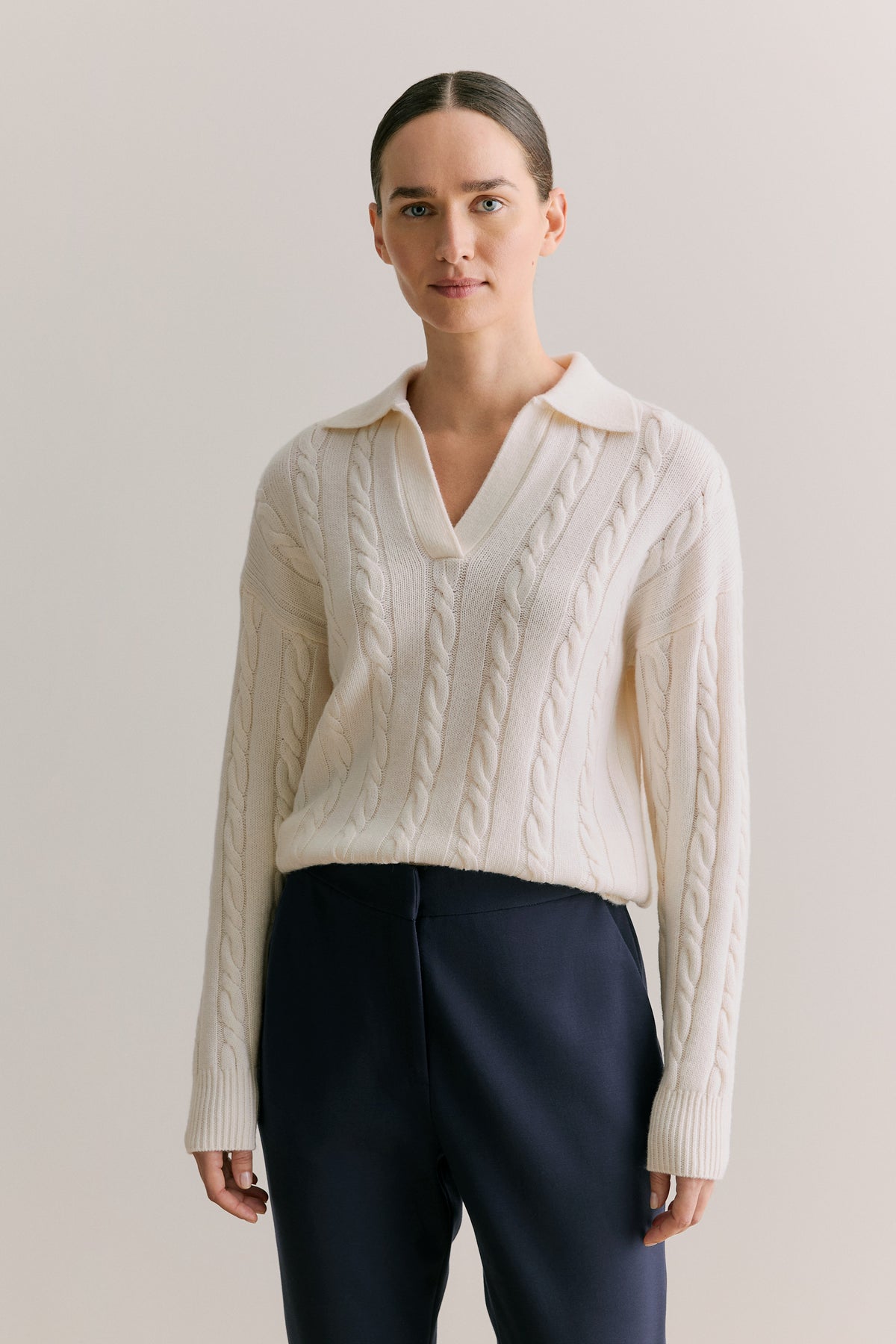 Merino Cashmere Cable Knit Polo