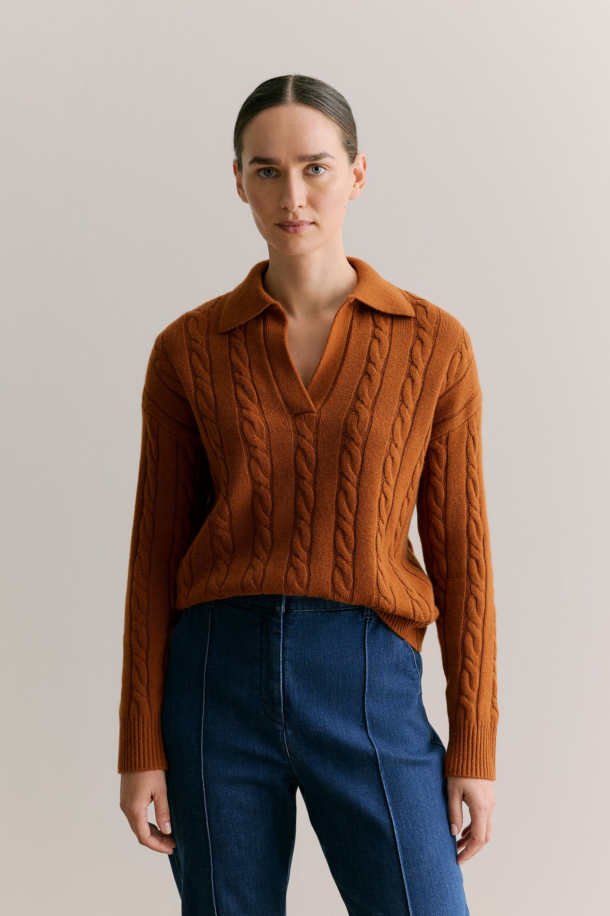 Merino Cashmere Cable Knit Polo