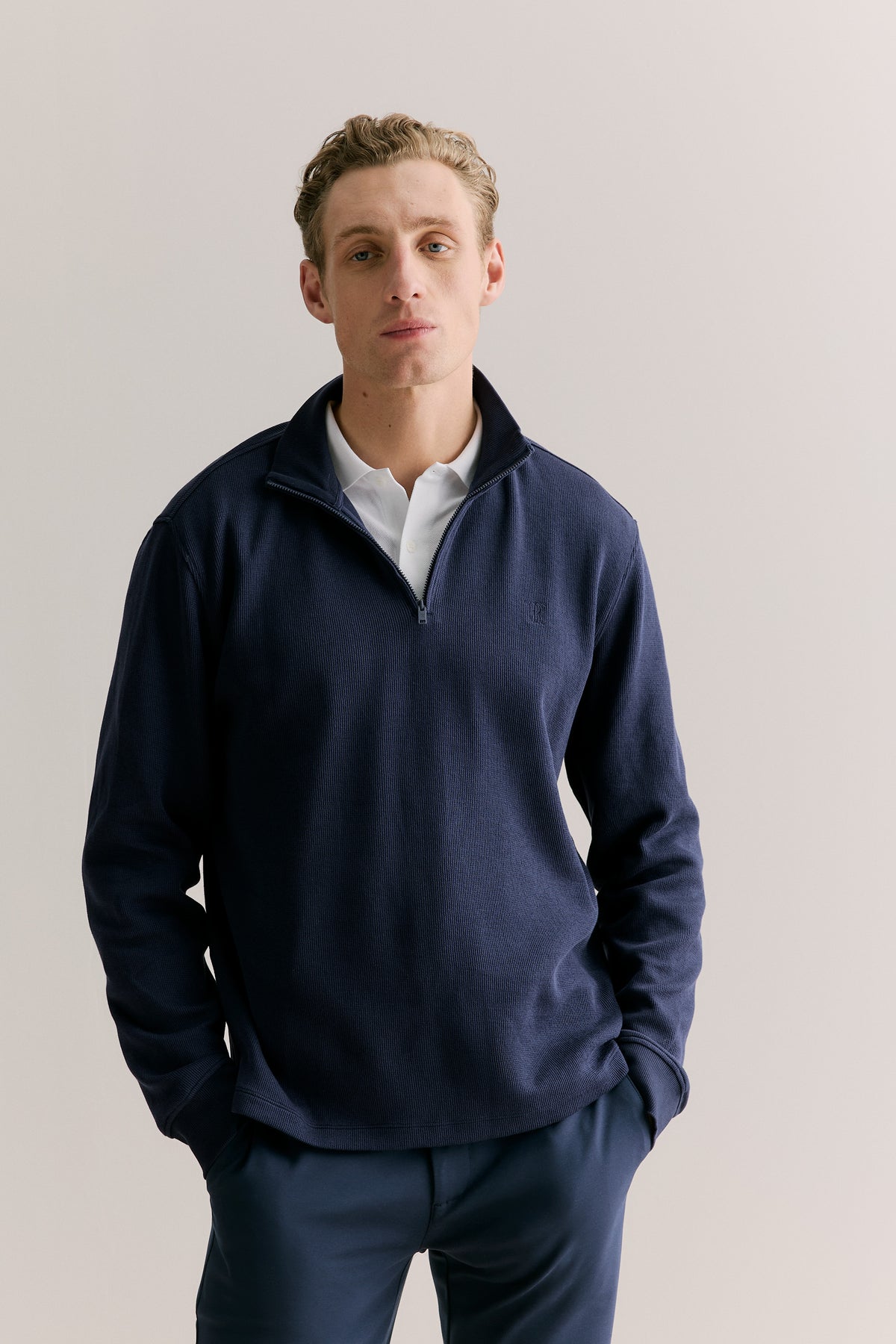Brushed Cotton Half Zip Monogram Sweat