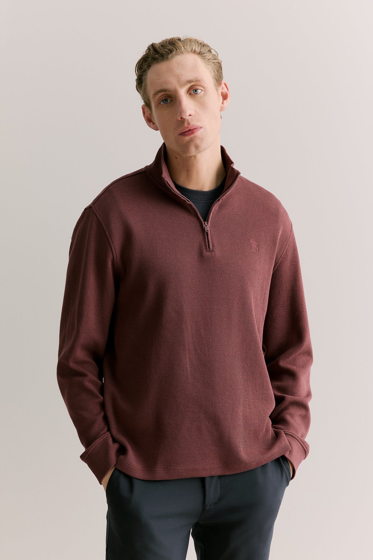 Brushed Cotton Half Zip Monogram Sweat