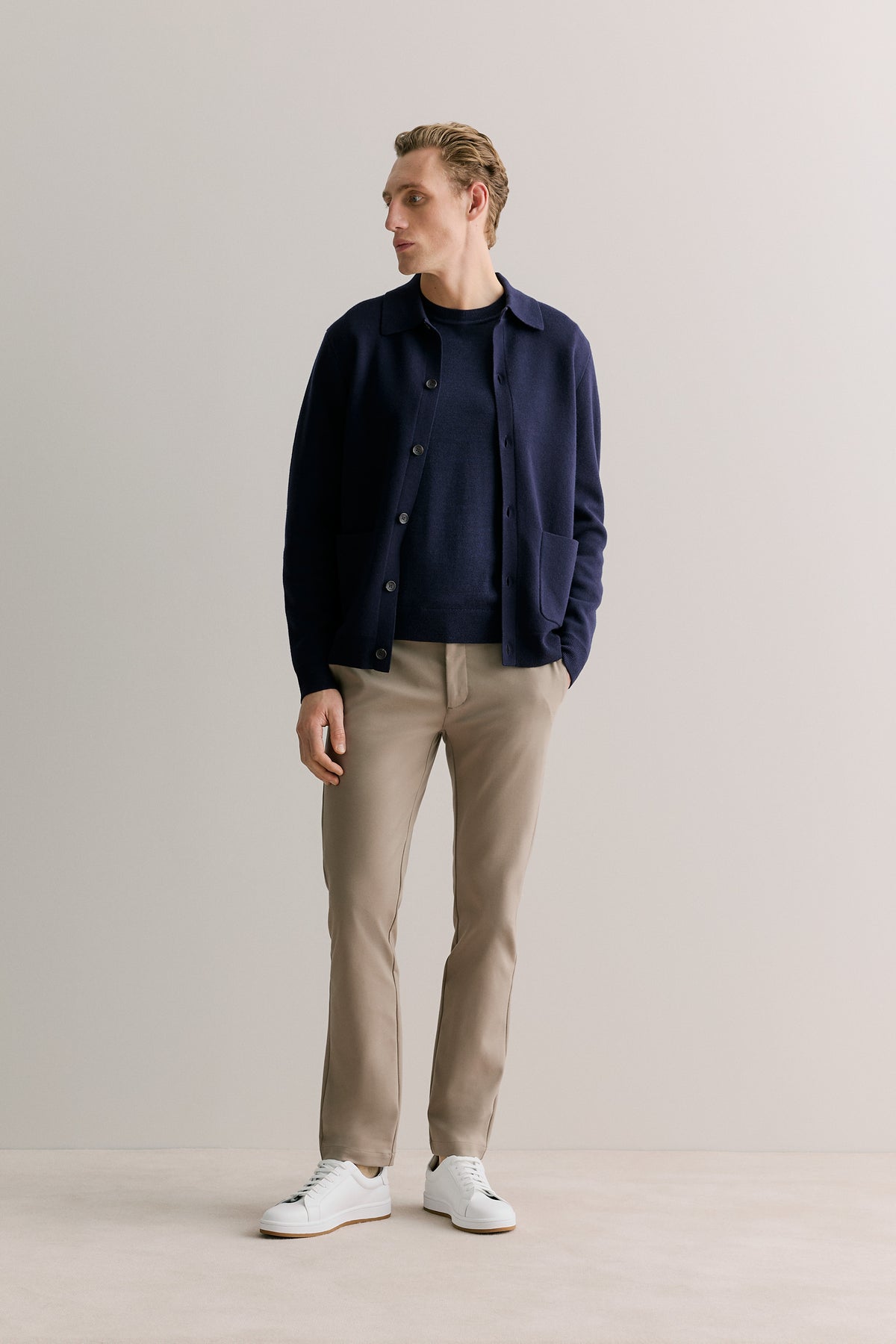 Merino Blend Double Knit Collared Cardigan