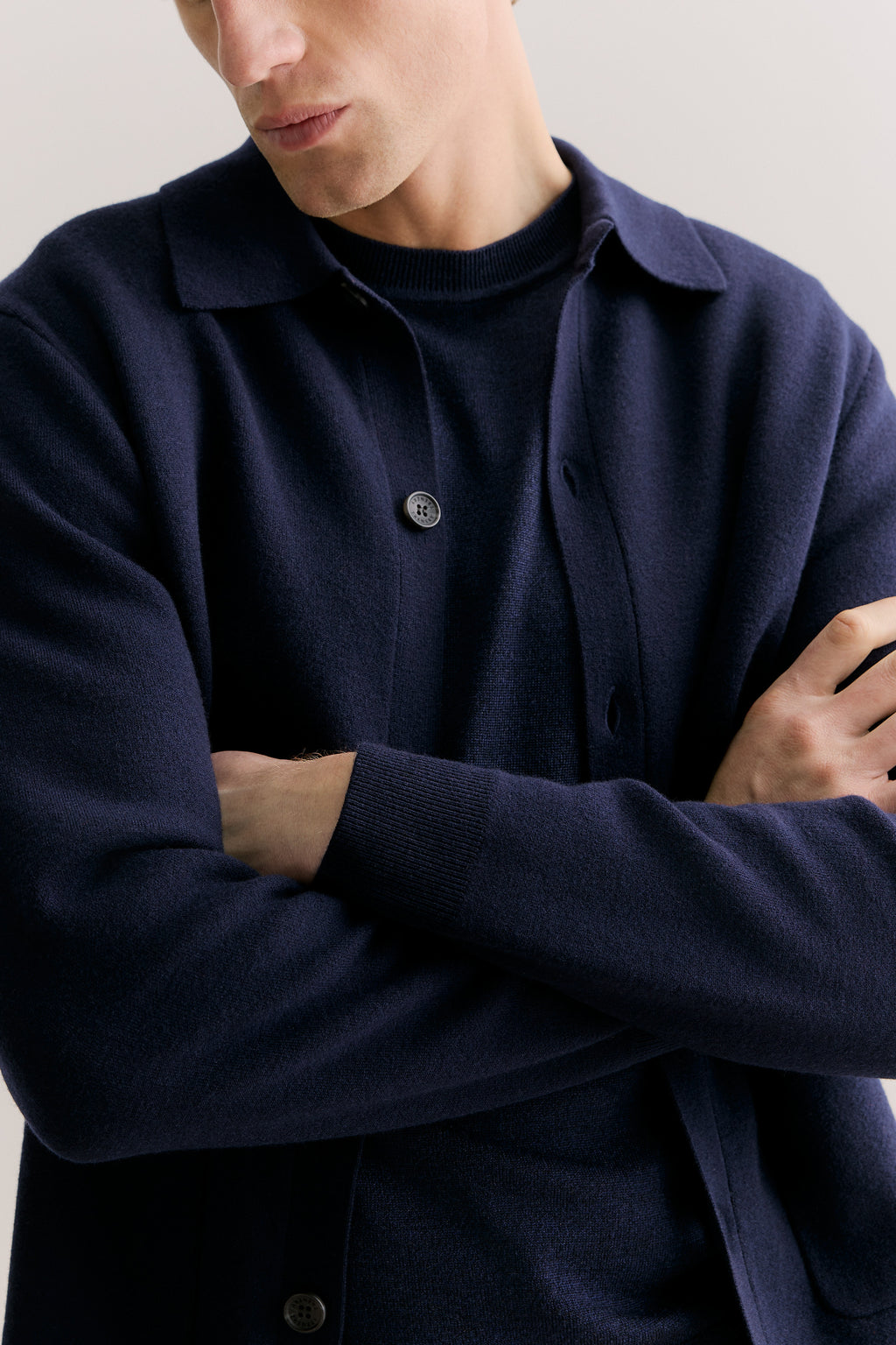 Merino Blend Double Knit Collared Cardigan