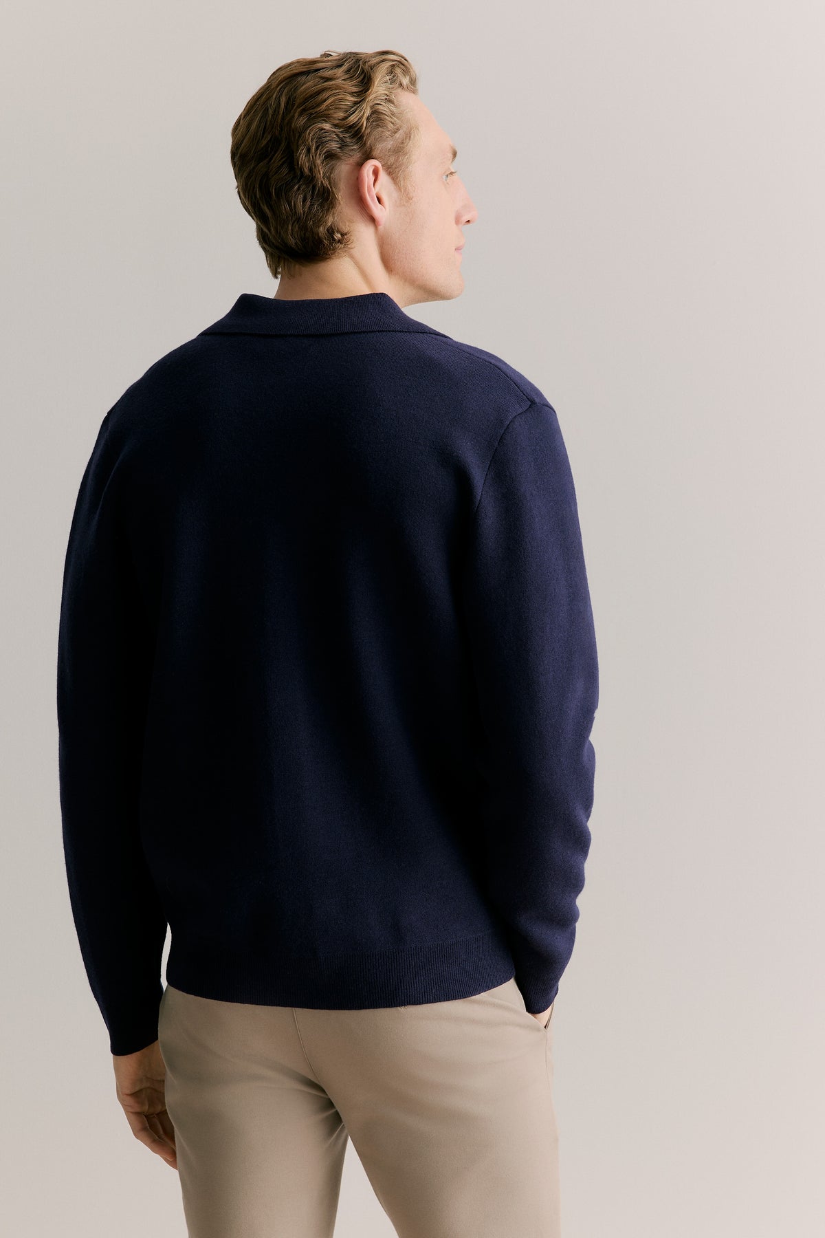 Merino Blend Double Knit Collared Cardigan