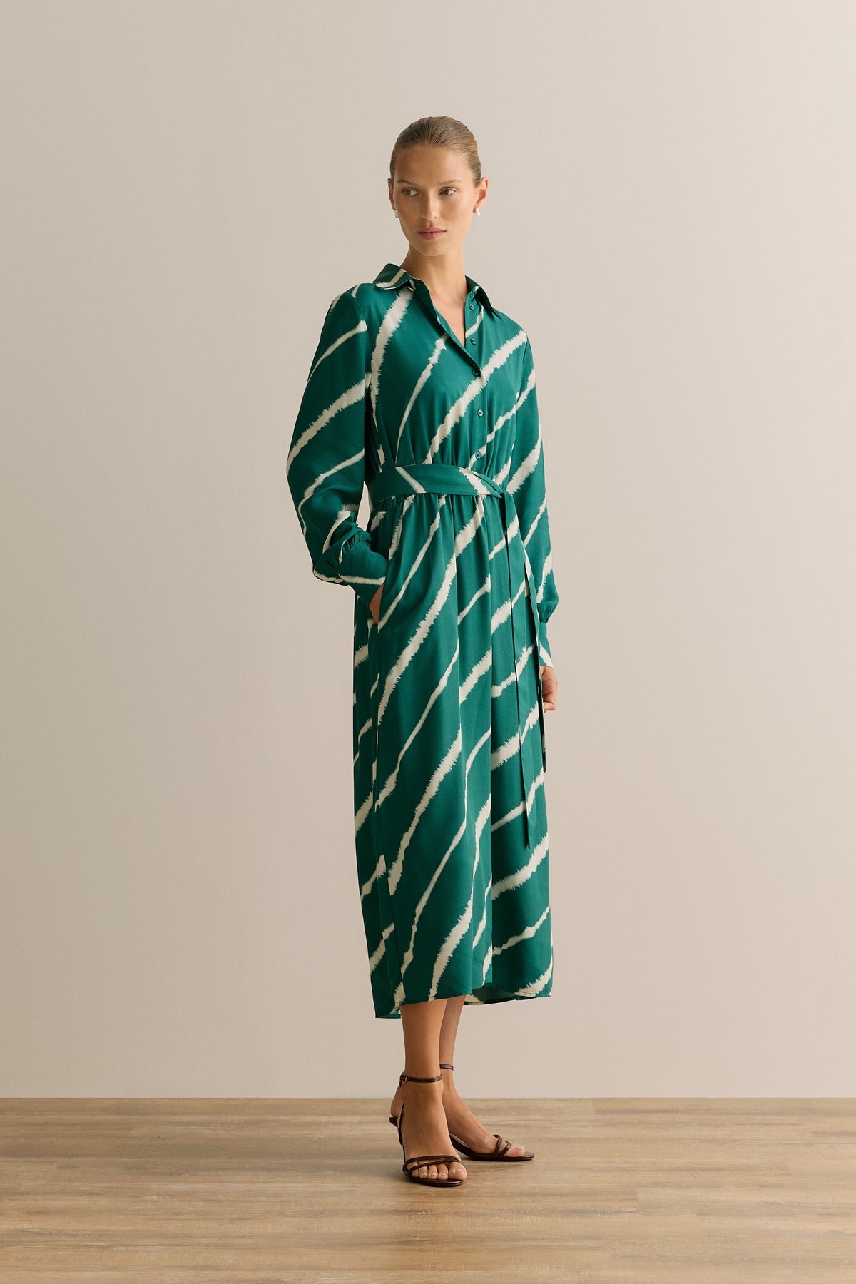 Feather Stripe Mini Twill Half Placket Dress