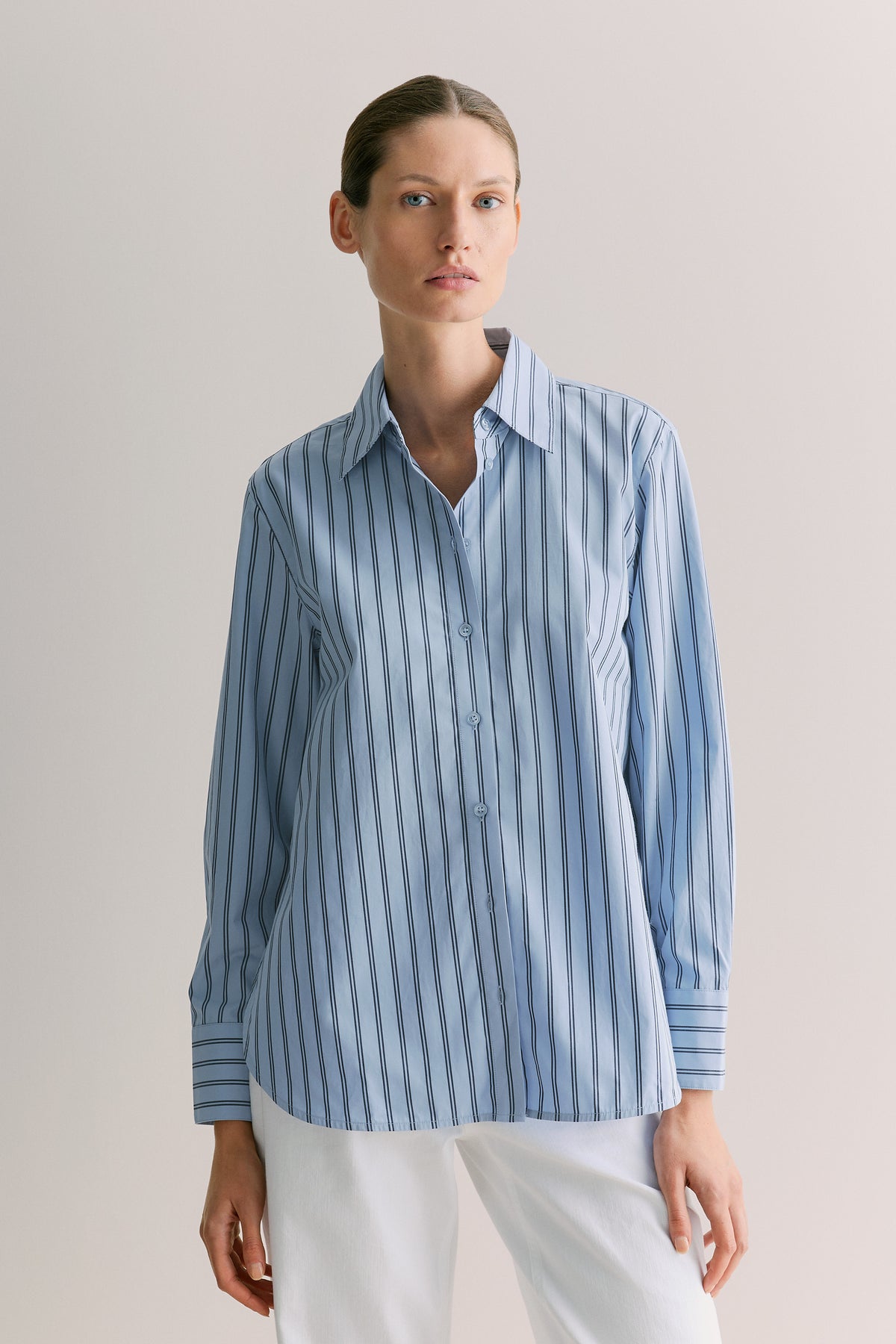 Cotton Poplin Stripe Long Sleeve Shirt