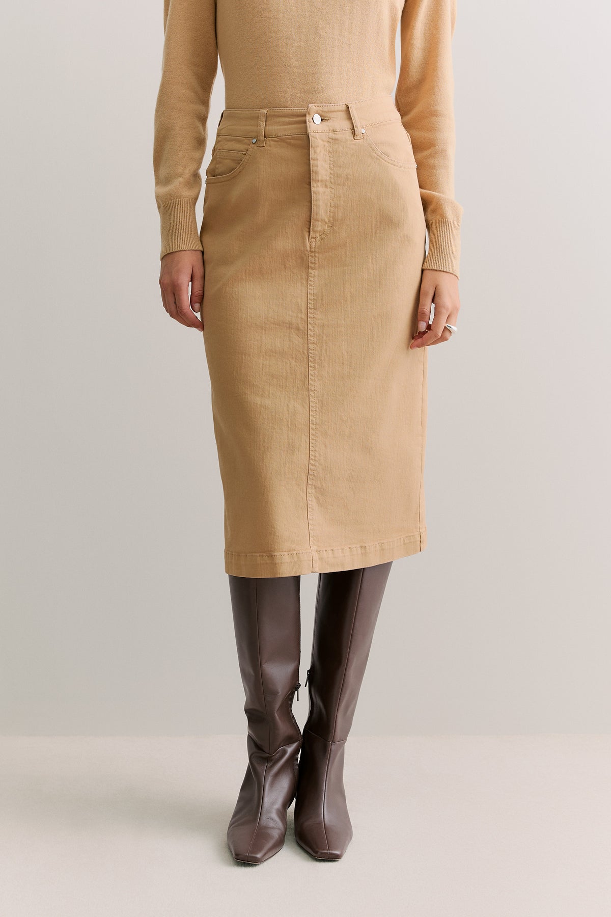 Cotton Blend Garment Dyed Denim Skirt