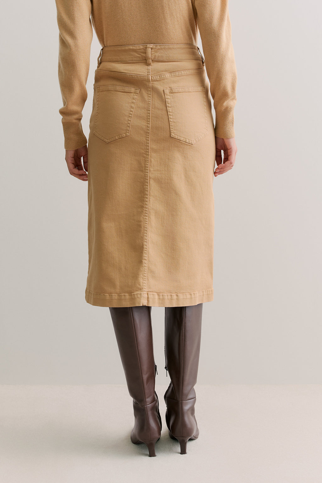 Cotton Blend Garment Dyed Denim Skirt
