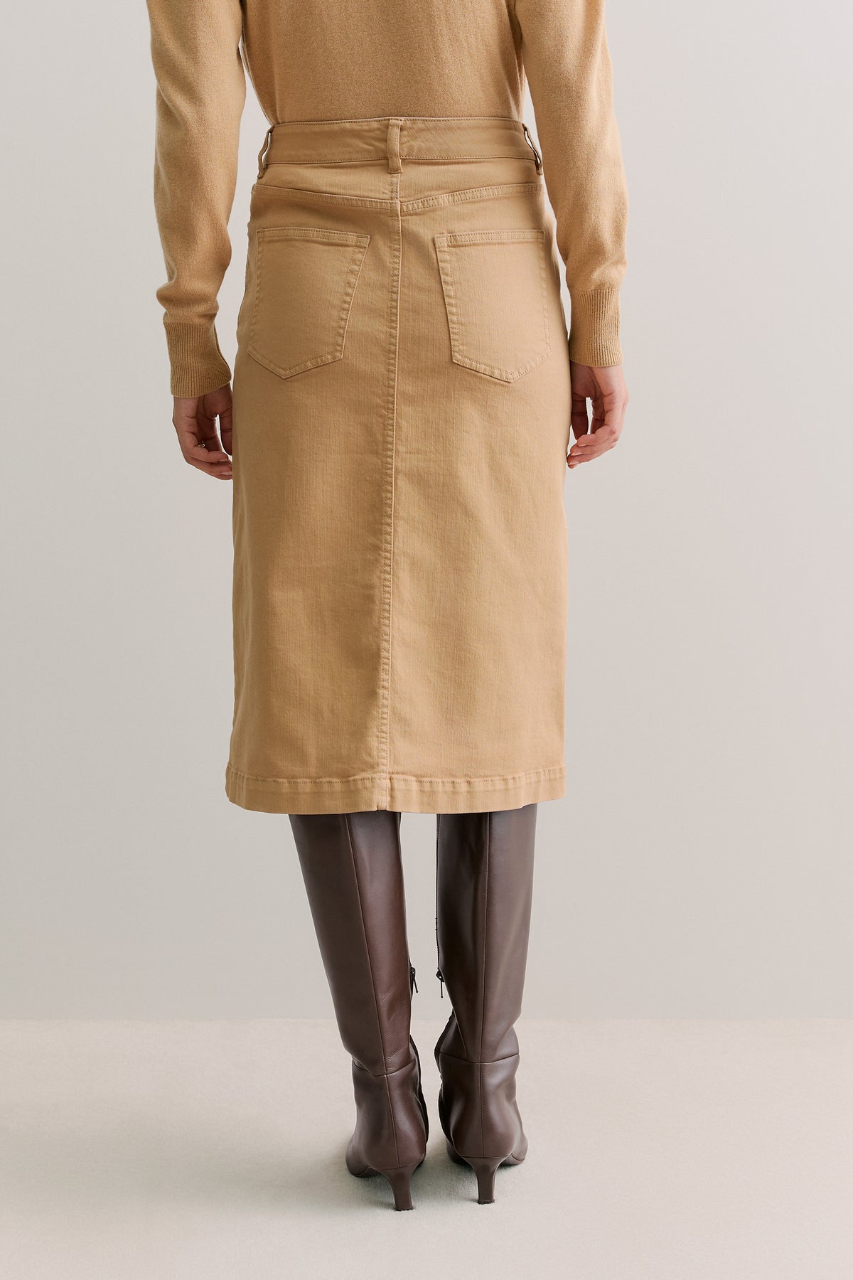 Cotton Blend Garment Dyed Denim Skirt