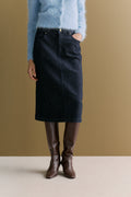 Cotton Blend Longline Denim Skirt