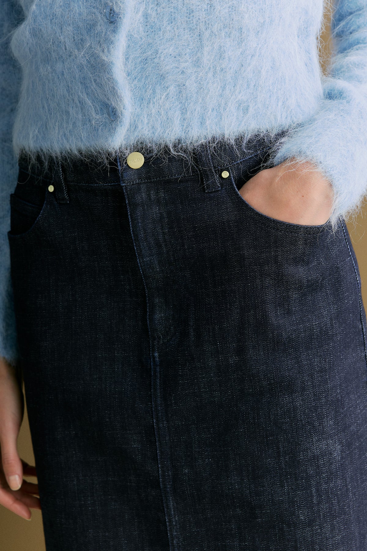 Cotton Blend Longline Denim Skirt