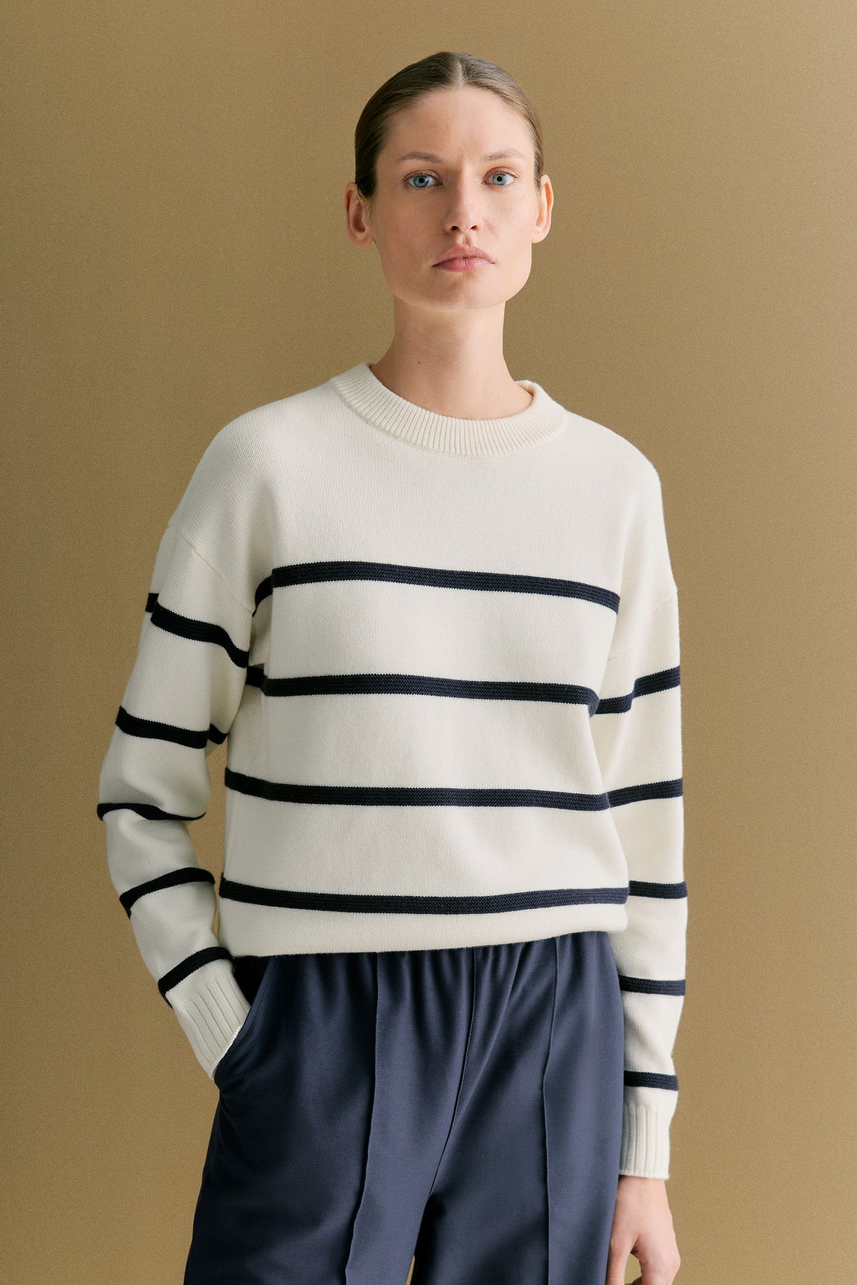 Cotton Cashmere Textured Stripe Crew