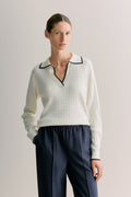 Cotton Cashmere Cable Tipped Polo