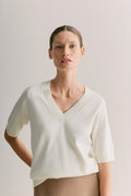 Cotton Cashmere V Neck Knit Top