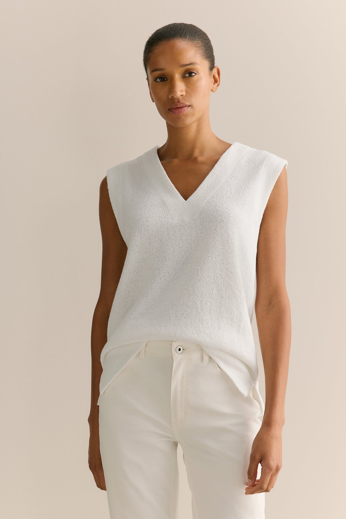 Cotton Blend Textured V Neck Tank