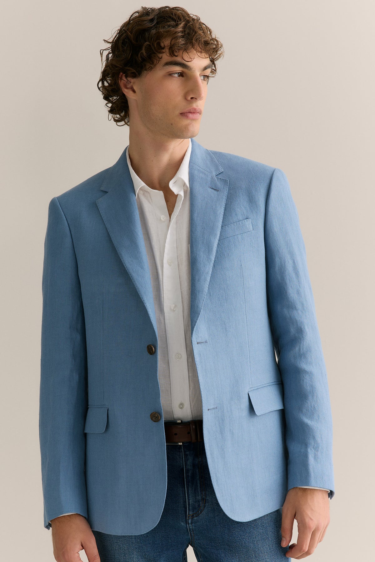 Regular Fit Linen Herringbone Blazer