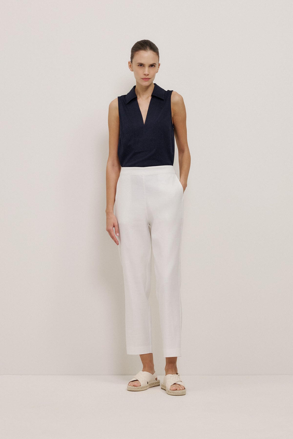 Stretch Linen Blend Pull On Pant